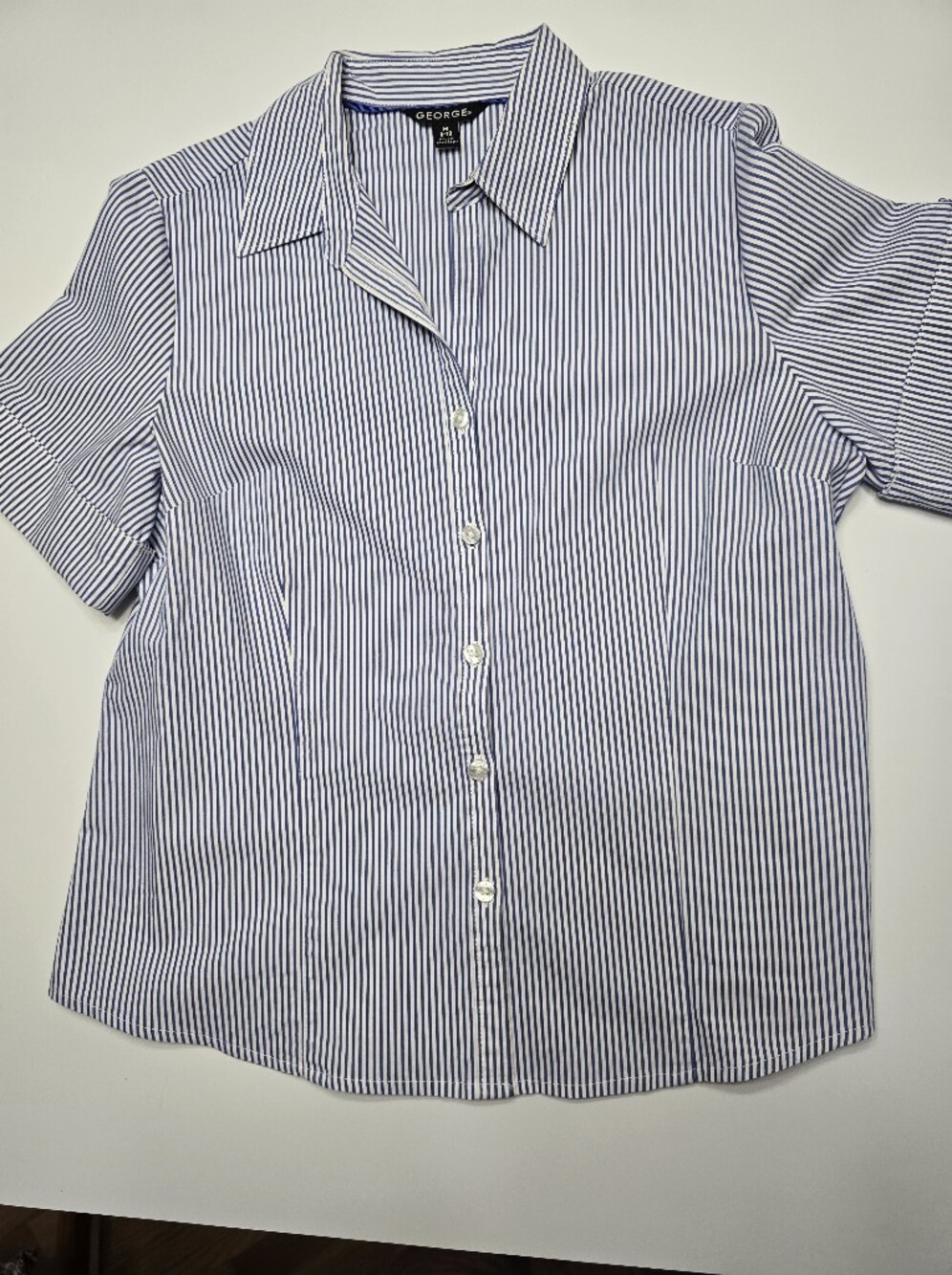 George Blue and White Striped Button-Up Shirt